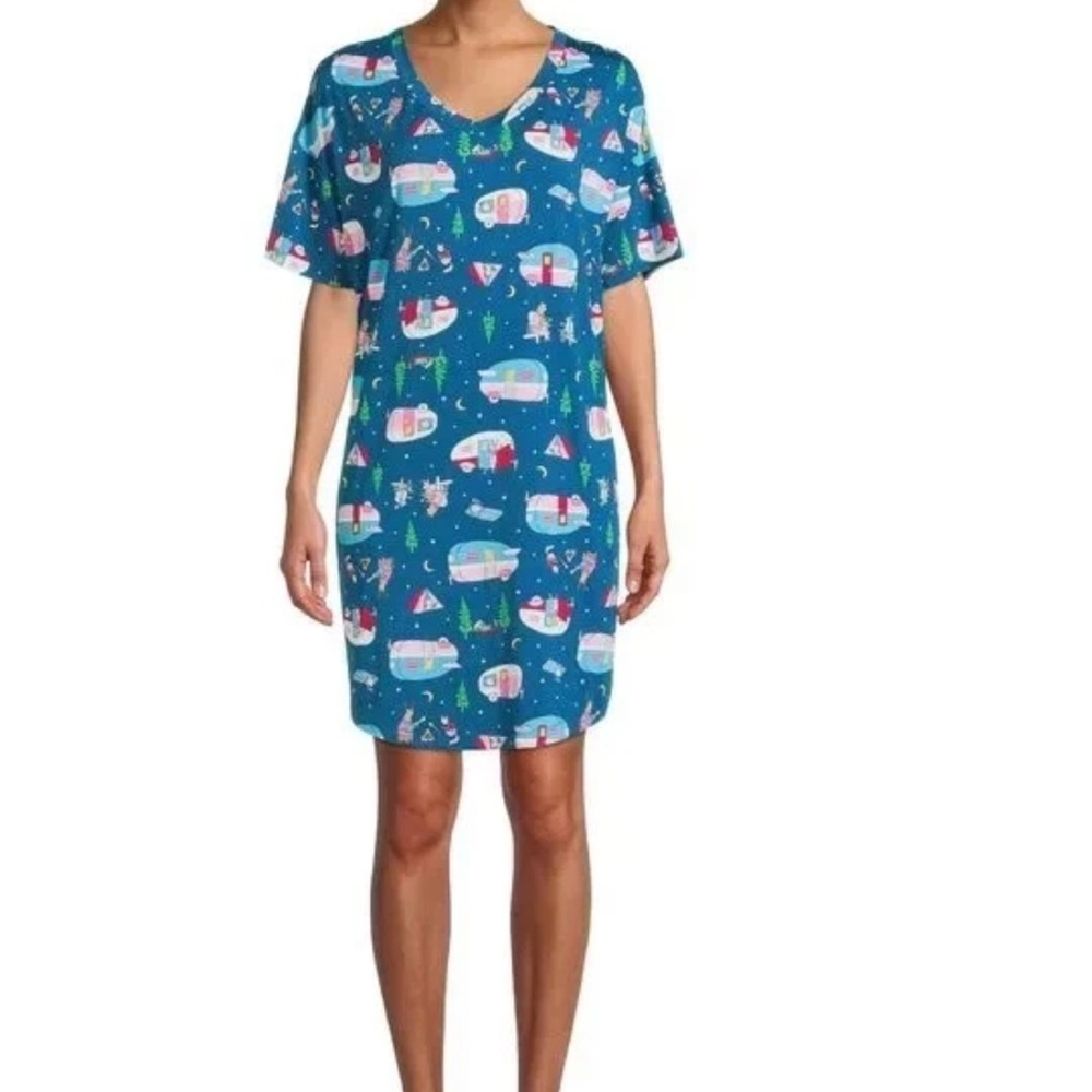 Secret Treasures Animal Camper Sleep Shirt Night Shirt Gown Blue Pink XL